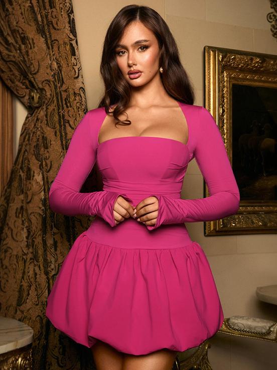 Puff Sleeve Square Neck Mini Dress