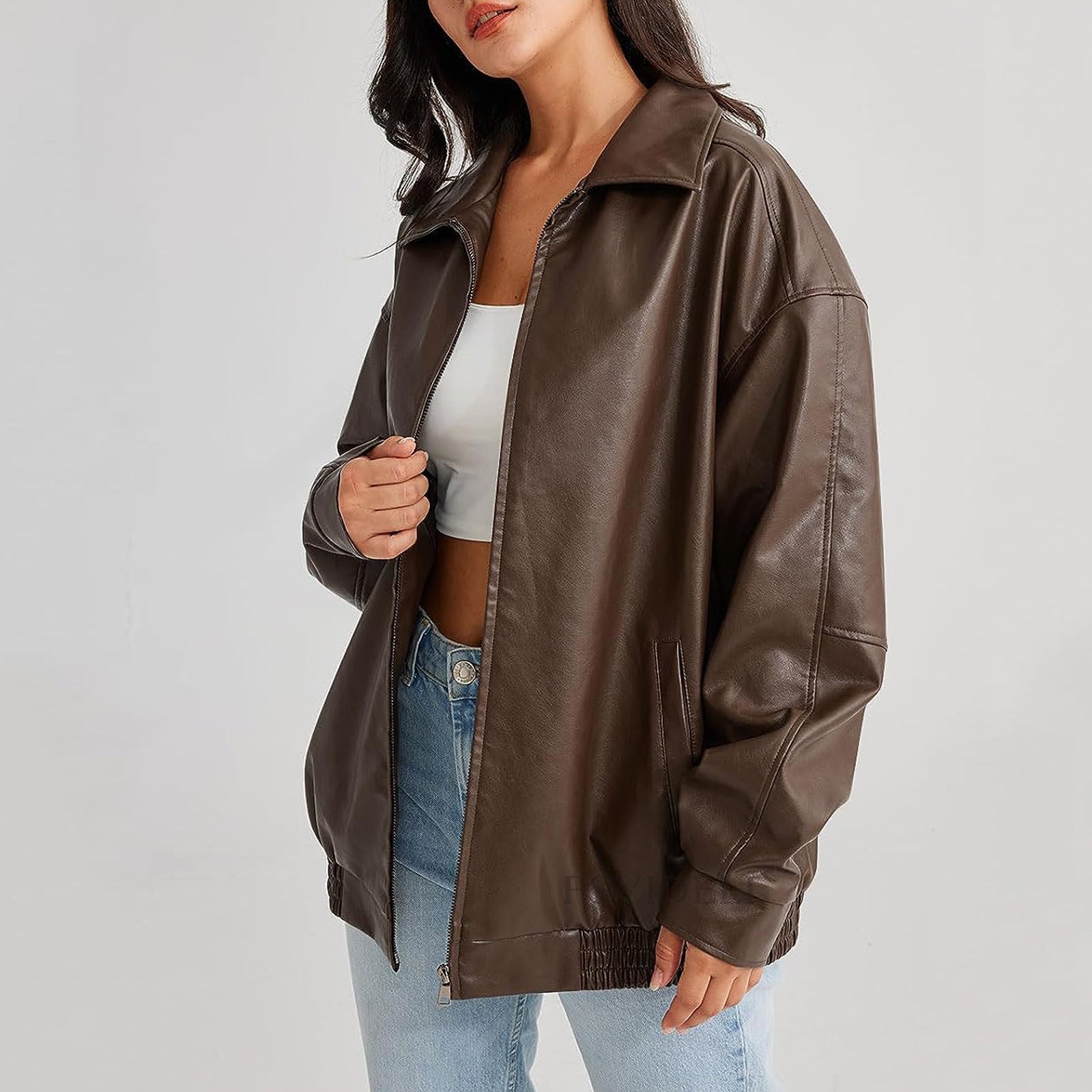 Oversized Faux Leather Bomber