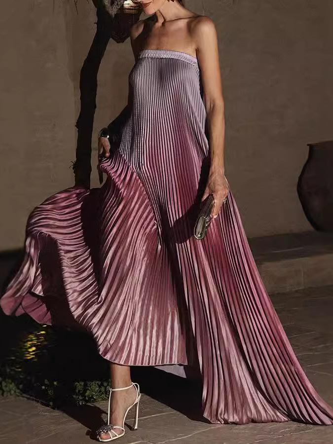 Strapless Gradient Pleated Dress