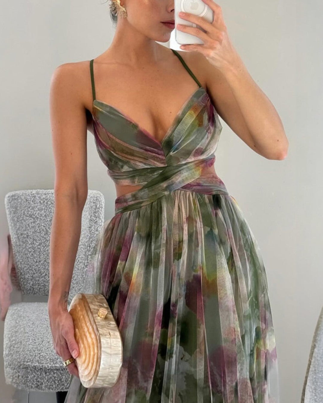 Watercolour Pleated Maxi Dress