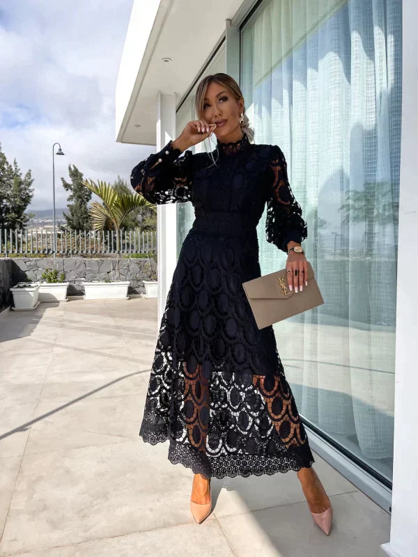 Round-Neck A-Line Midi Dress