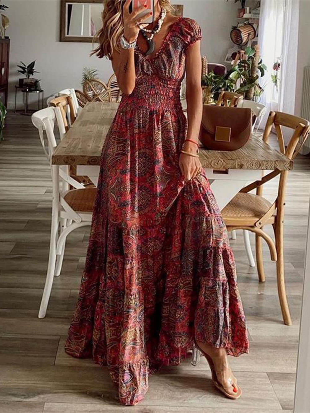 Floral Print Waisted Maxi Dress