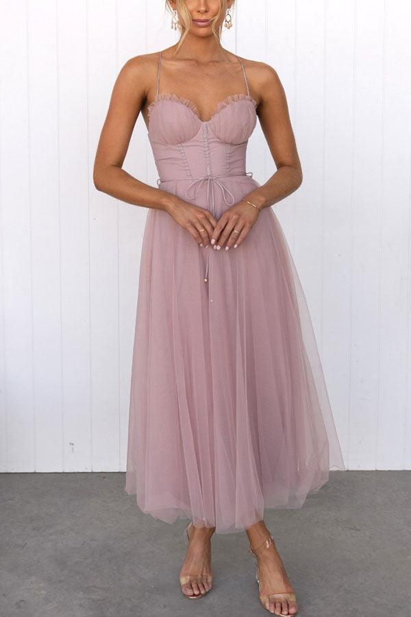 Corset Sweetheart Tulle Midi Dress