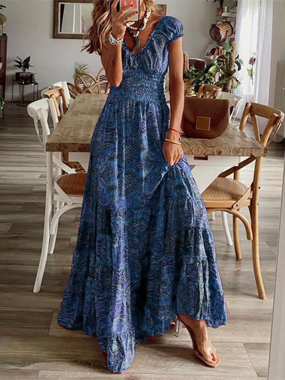 Floral Print Waisted Maxi Dress