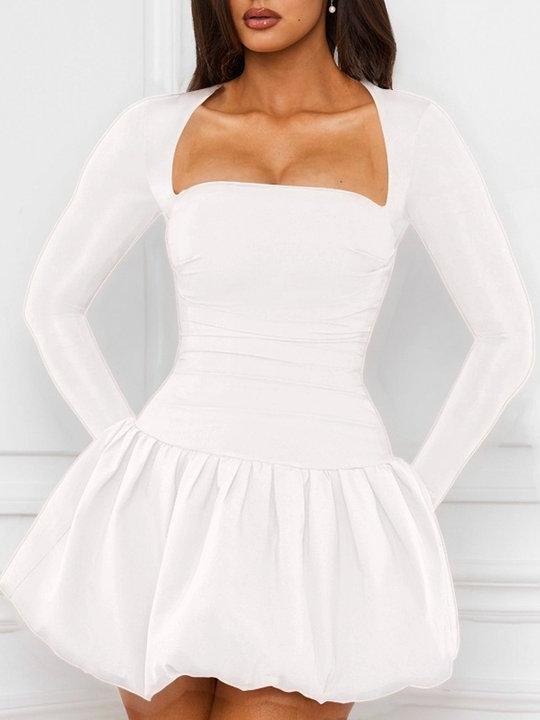 Puff Sleeve Square Neck Mini Dress
