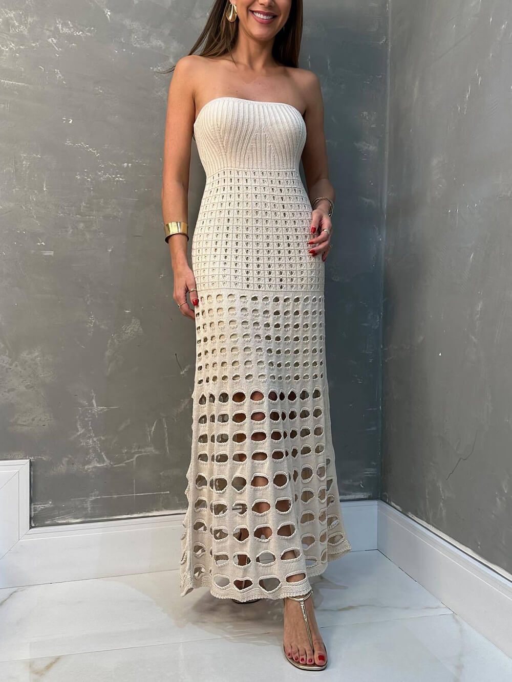 Patchwork Off Shoulder Maxi Dress
