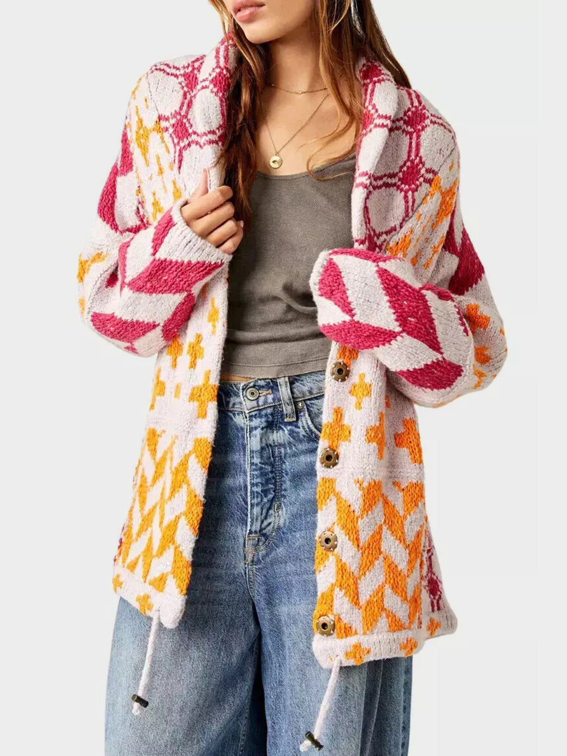 Oversized Jacquard Knit Cardigan