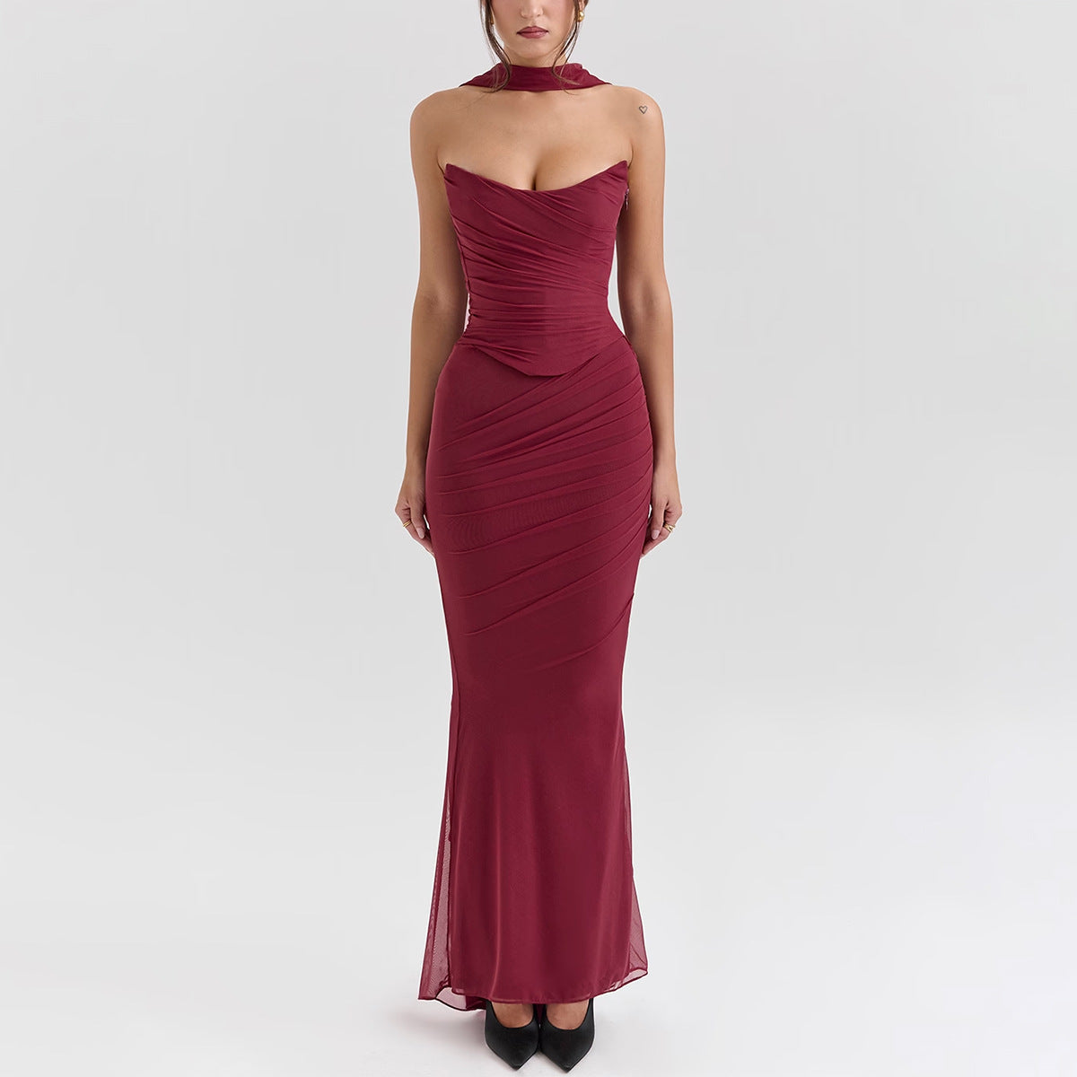 Purple Strapless Bodice and High Waist Skirt with Tie Set