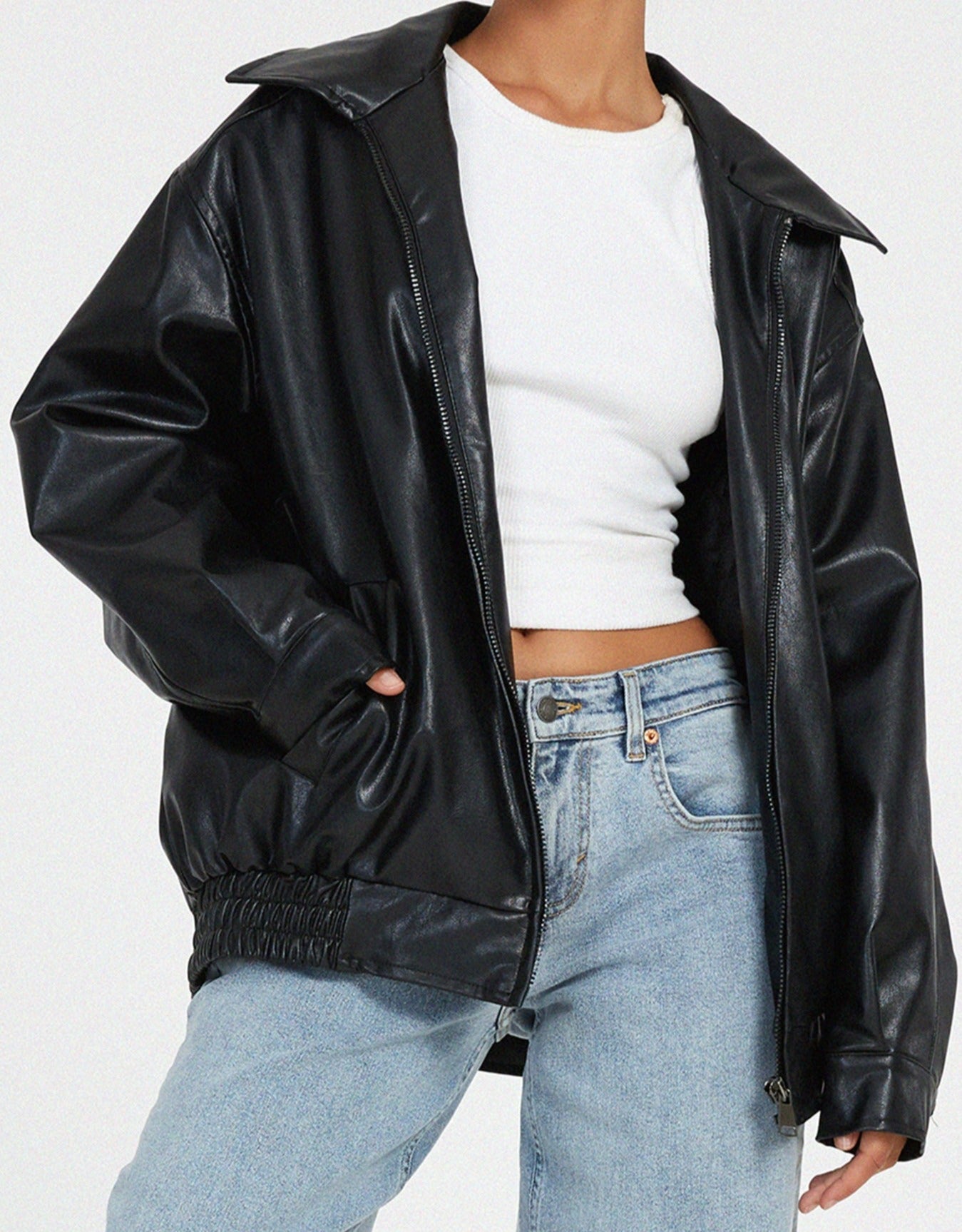 Oversized Faux Leather Bomber Jacket