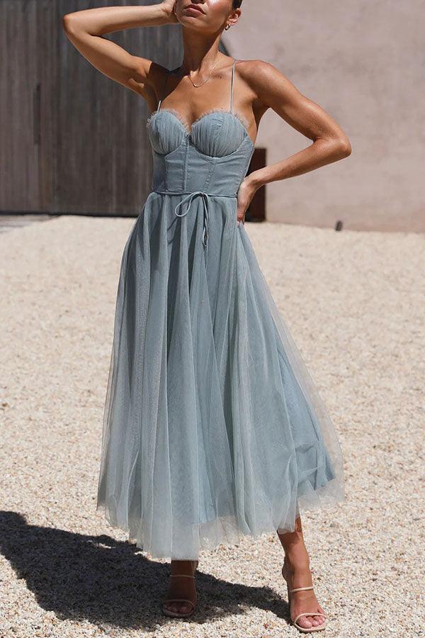 Corset Sweetheart Tulle Midi Dress