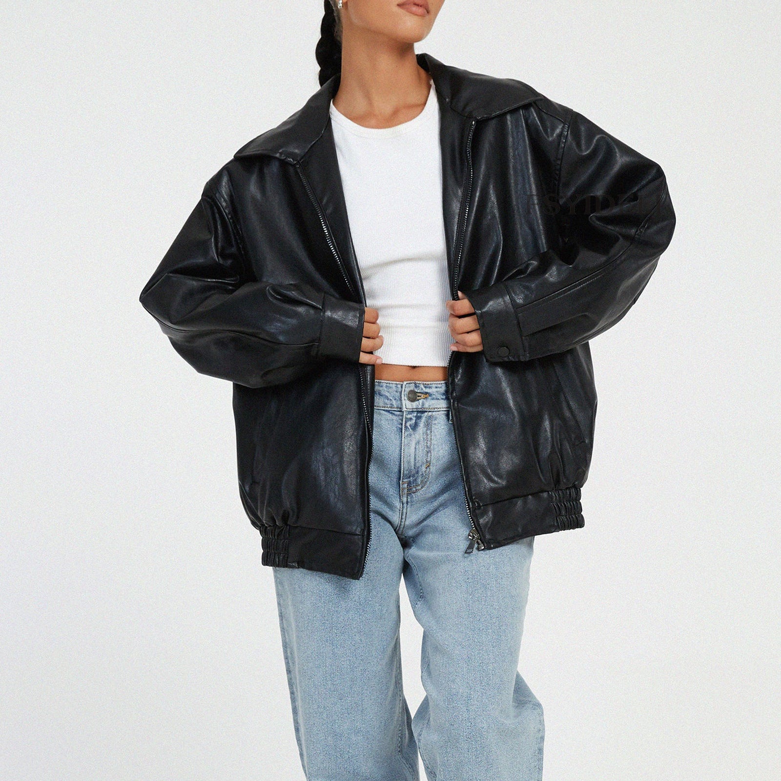 Oversized Faux Leather Bomber