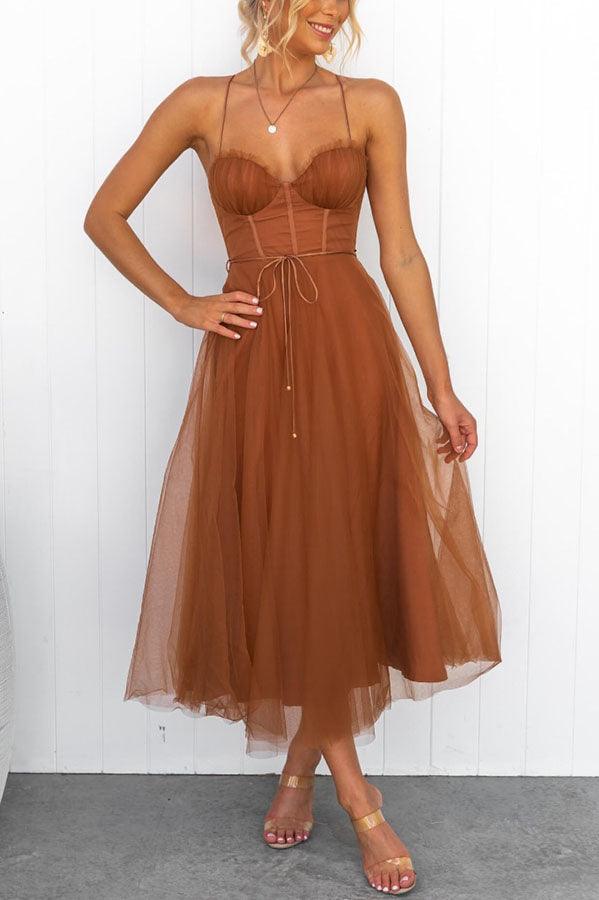 Corset Sweetheart Tulle Midi Dress