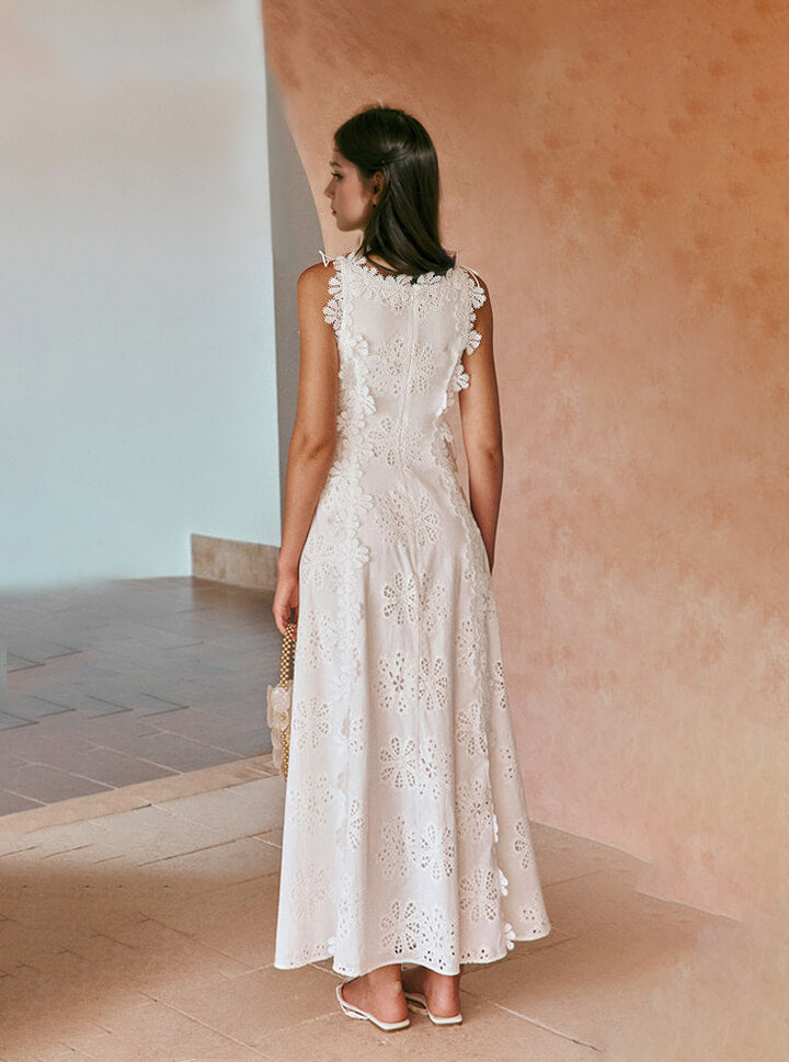 Crochet Lace-Up Maxi Dress