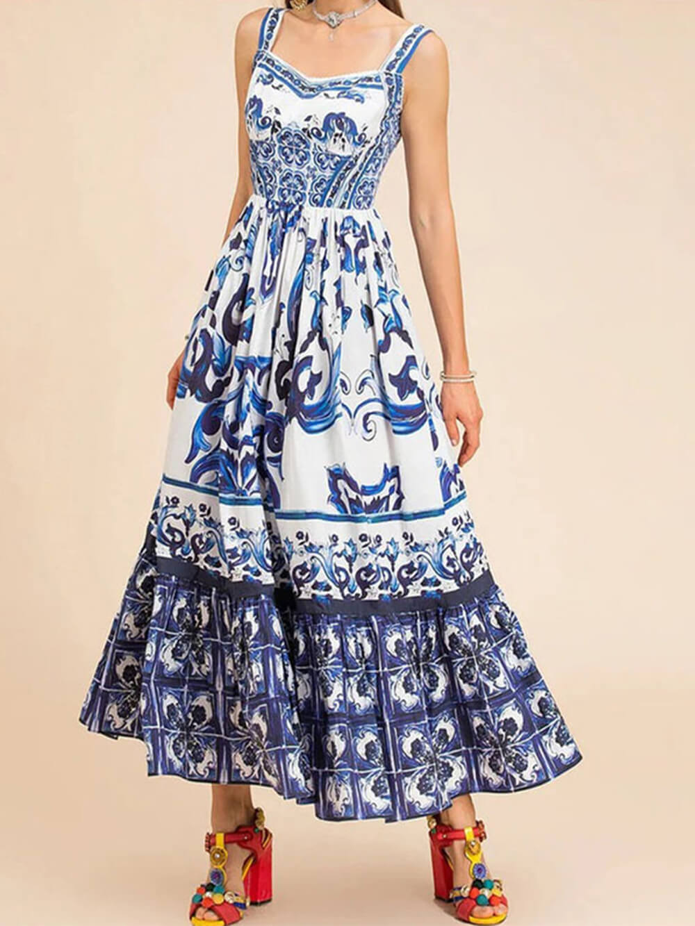 Boho Print Sling Maxi Dress