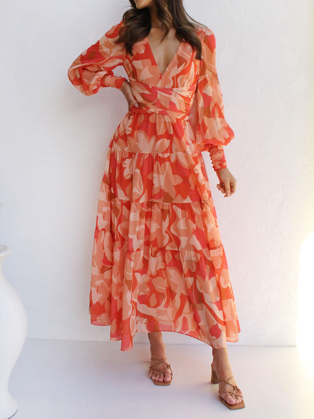 V-Neck Swing Midi Dress