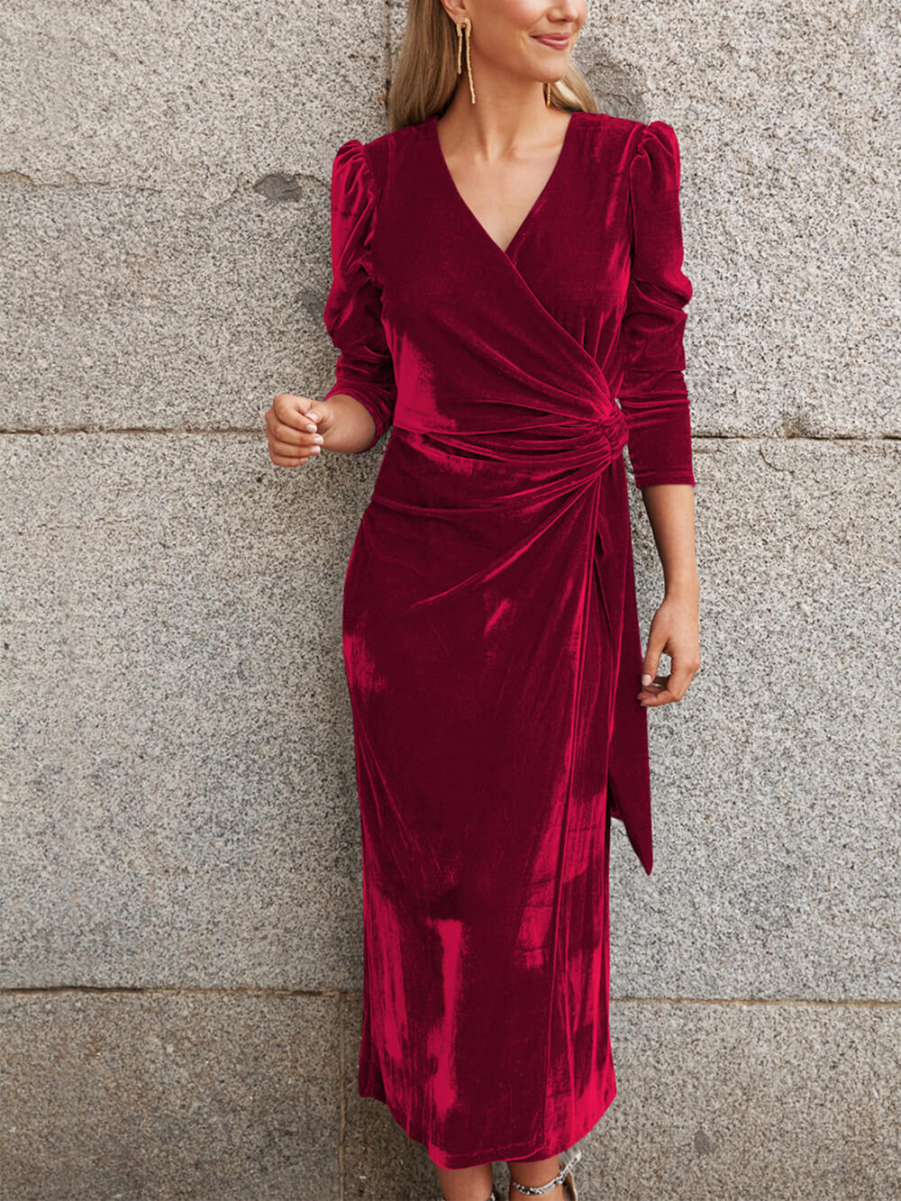 Velvet V-Neck Midi Dress