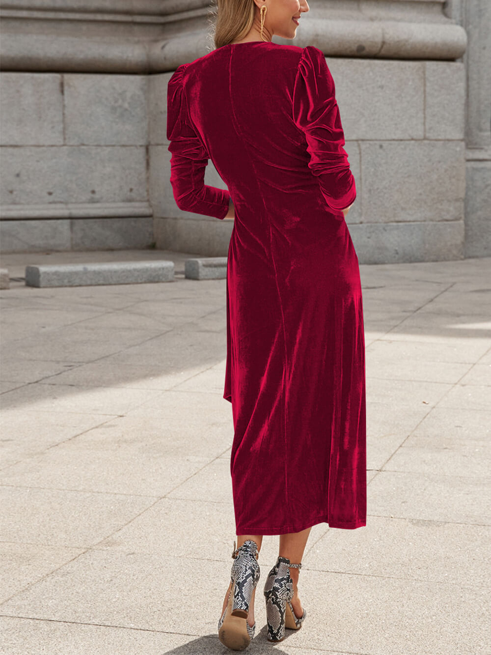 Velvet V-Neck Midi Dress