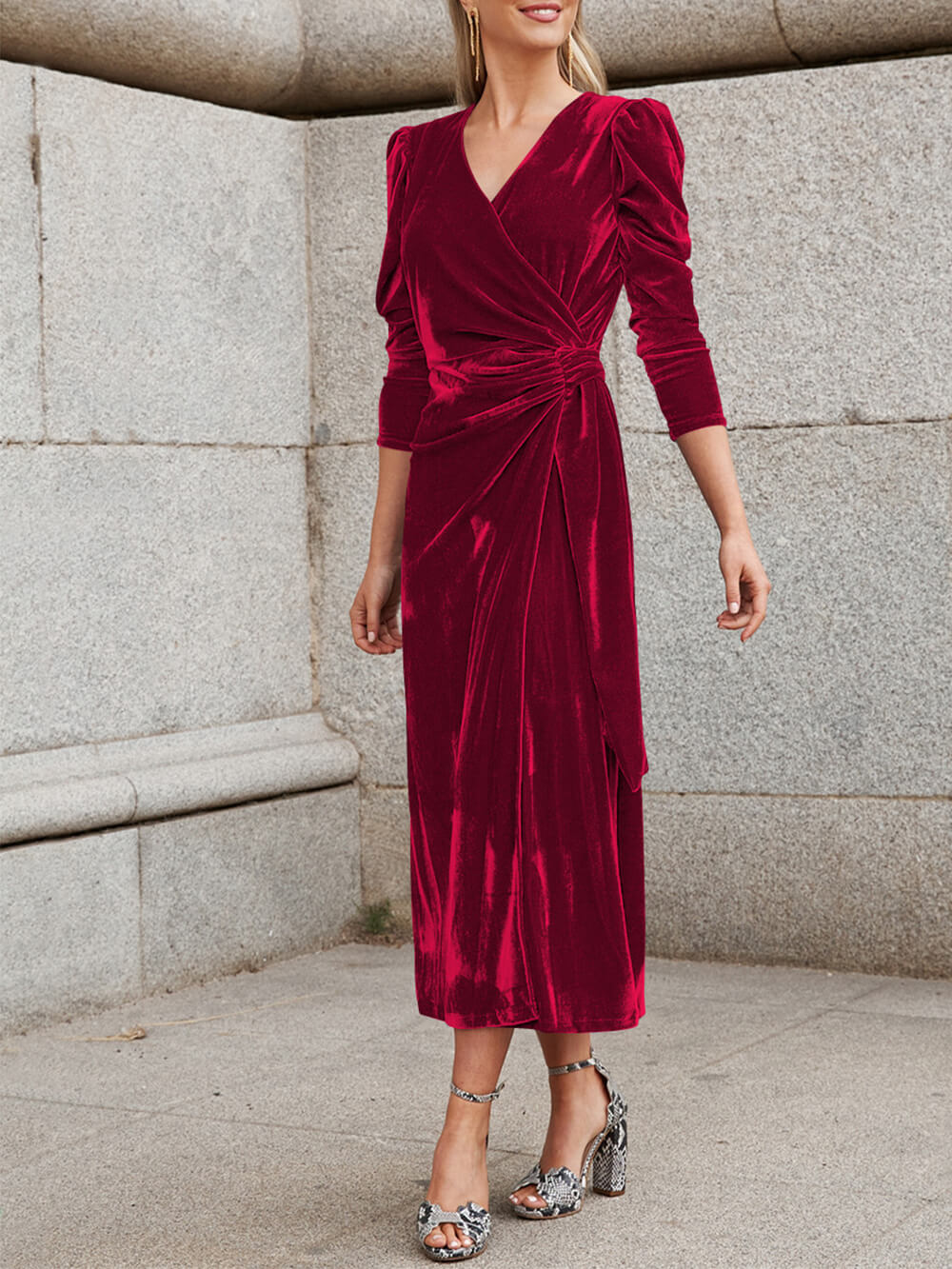 Velvet V-Neck Midi Dress