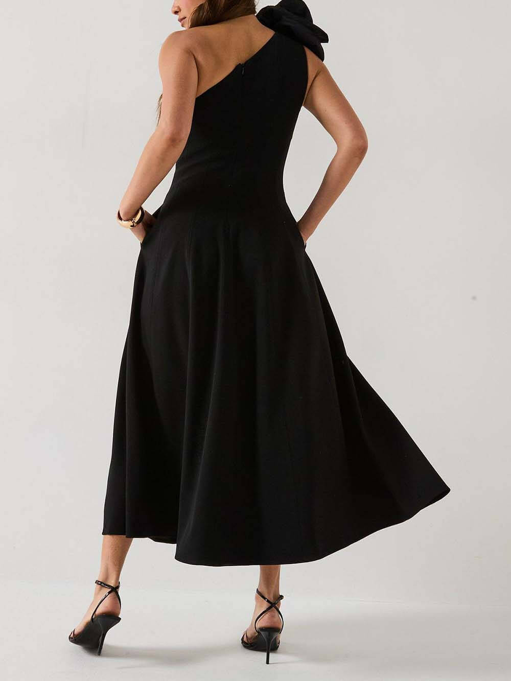 One-Shoulder Corsage Midi Dress