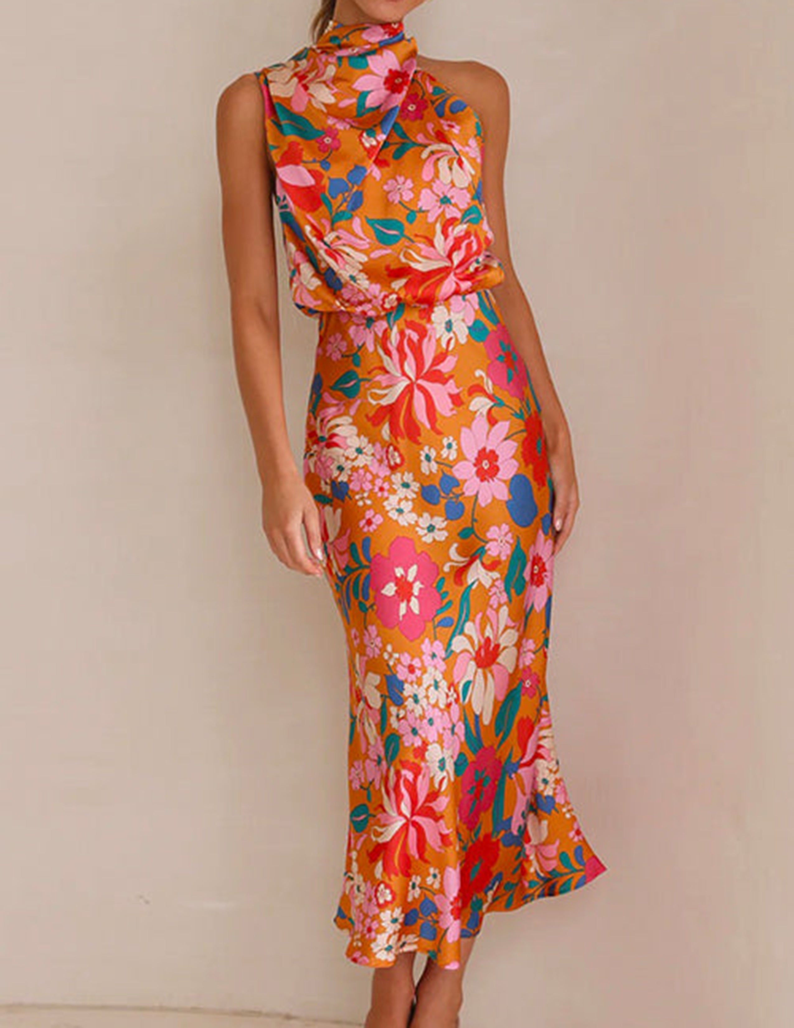 Floral Halter Elastic Maxi Dress