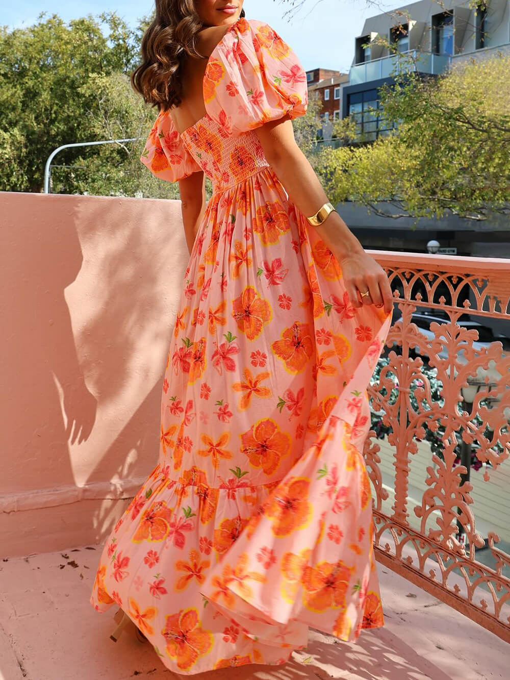 Puff Sleeve Smocked Maxi Dress