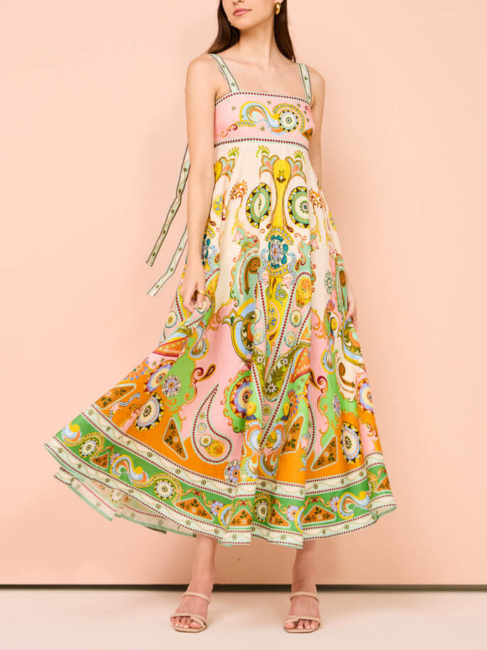 Holiday Print Camisole Midi Dress