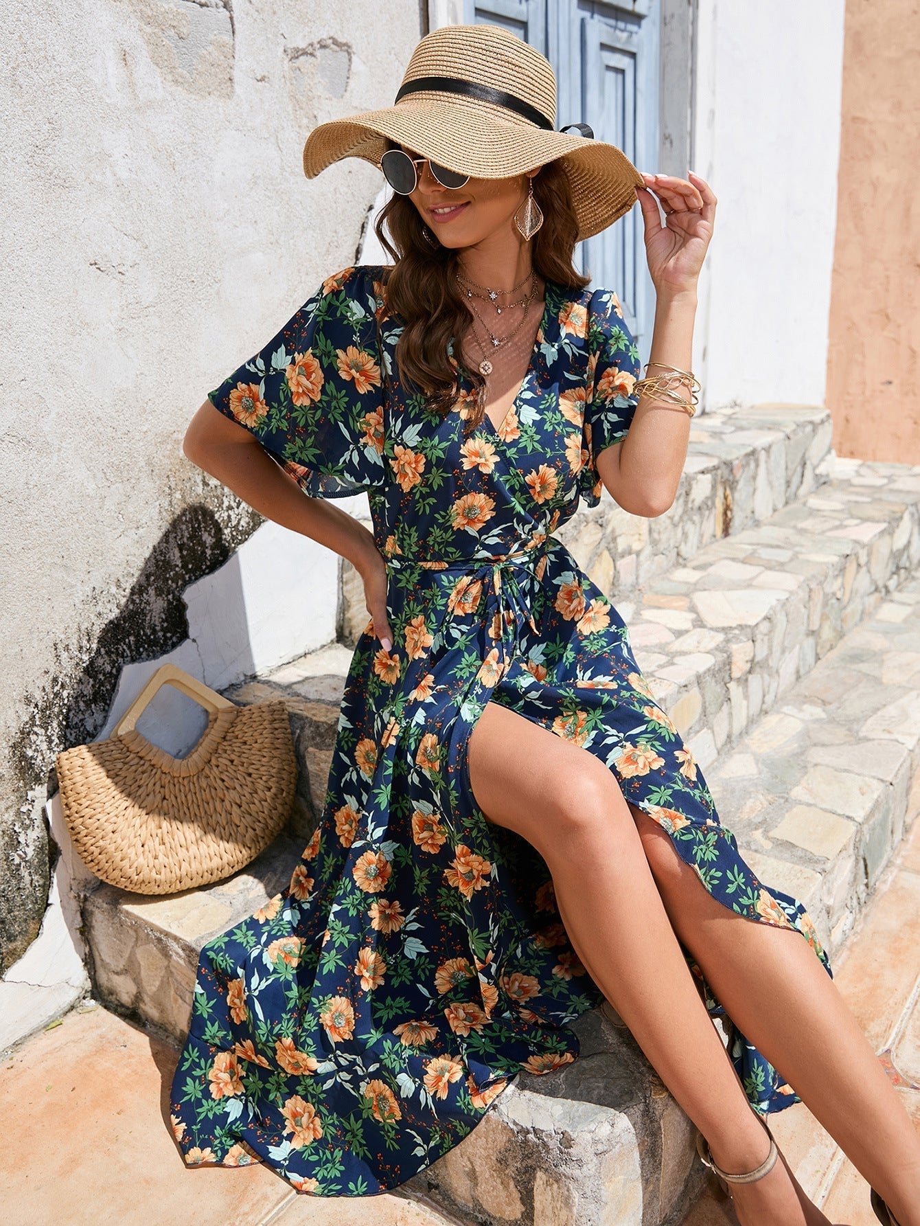 Floral Tie-Waist Midi Dress