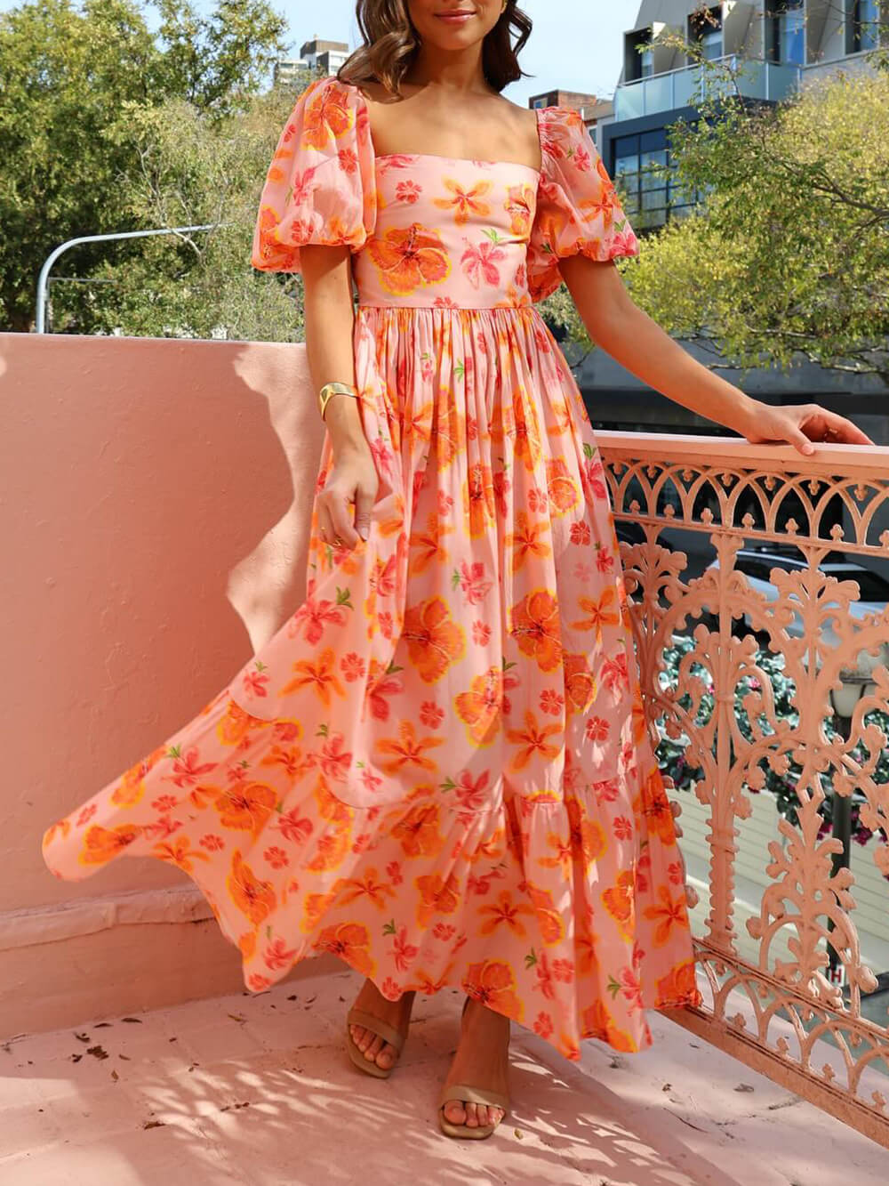 Puff Sleeve Smocked Maxi Dress