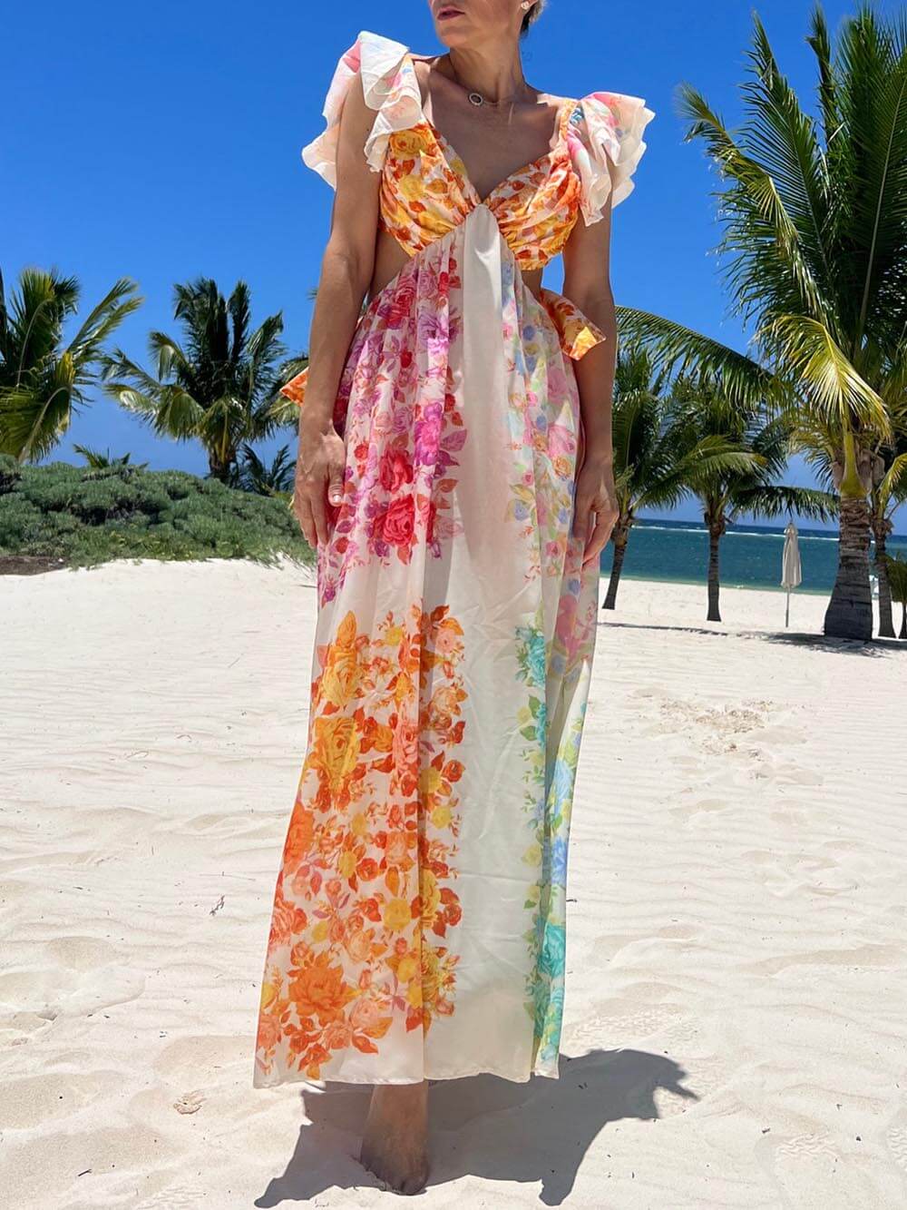 Floral Tie-Up Back Maxi Dress