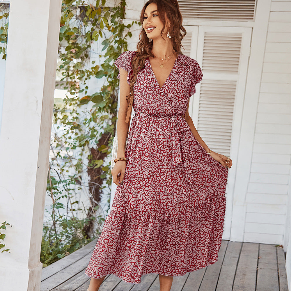 Deep V Polka Dot Midi Dress