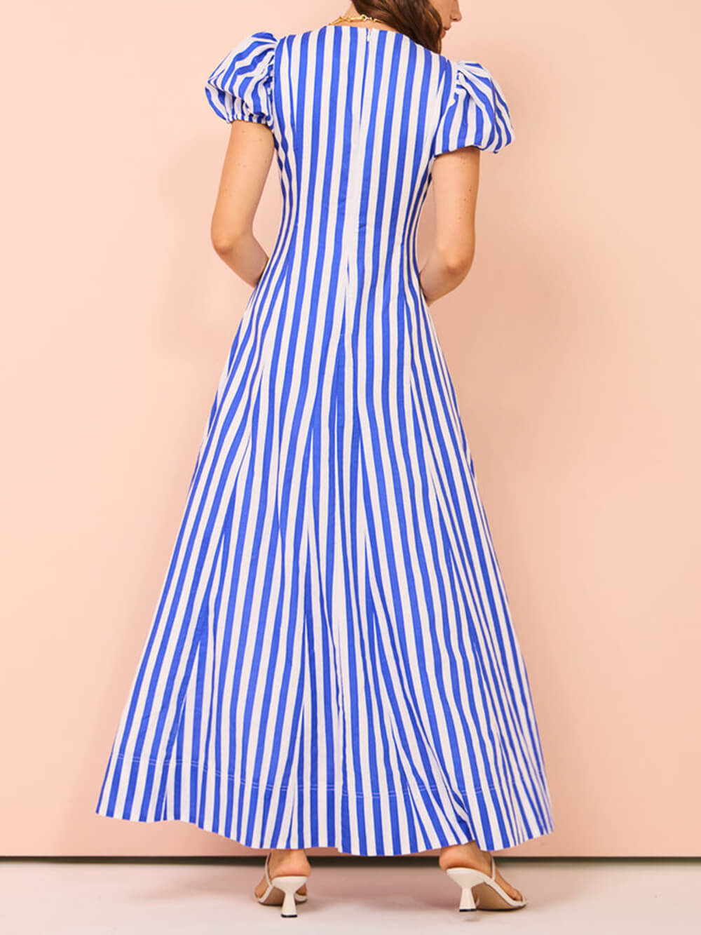 Bubble Sleeve Wavy Maxi Dress