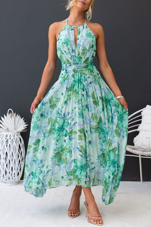 Halter Cutout Pleated Maxi Dress
