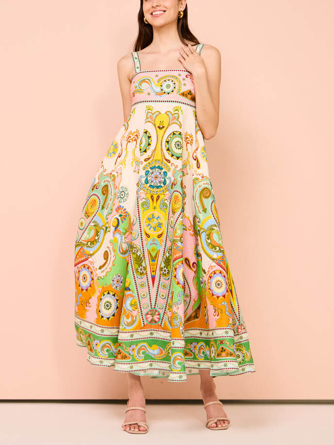 Holiday Print Camisole Midi Dress