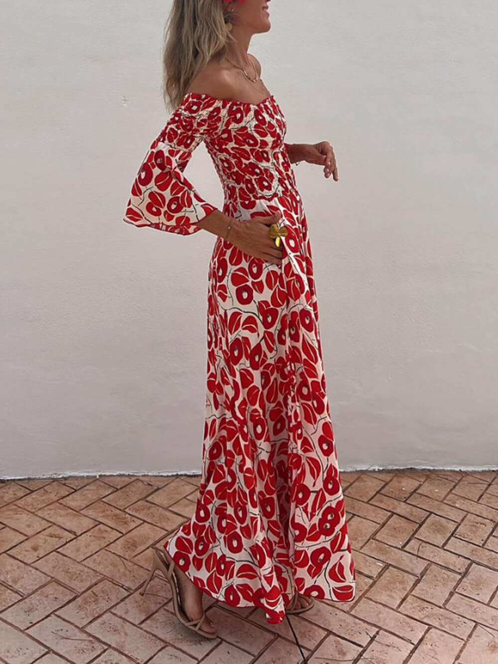 Off-Shoulder Smocked Maxi Dress