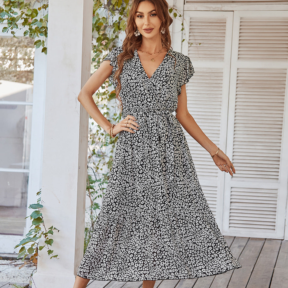 Deep V Polka Dot Midi Dress
