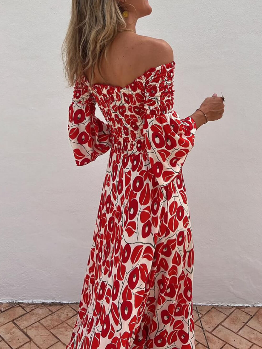 Off-Shoulder Smocked Maxi Dress