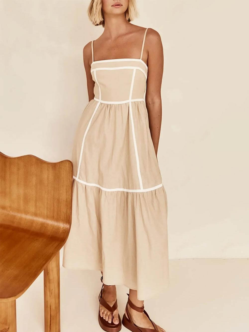 Contrast Trim Strap Midi Dress