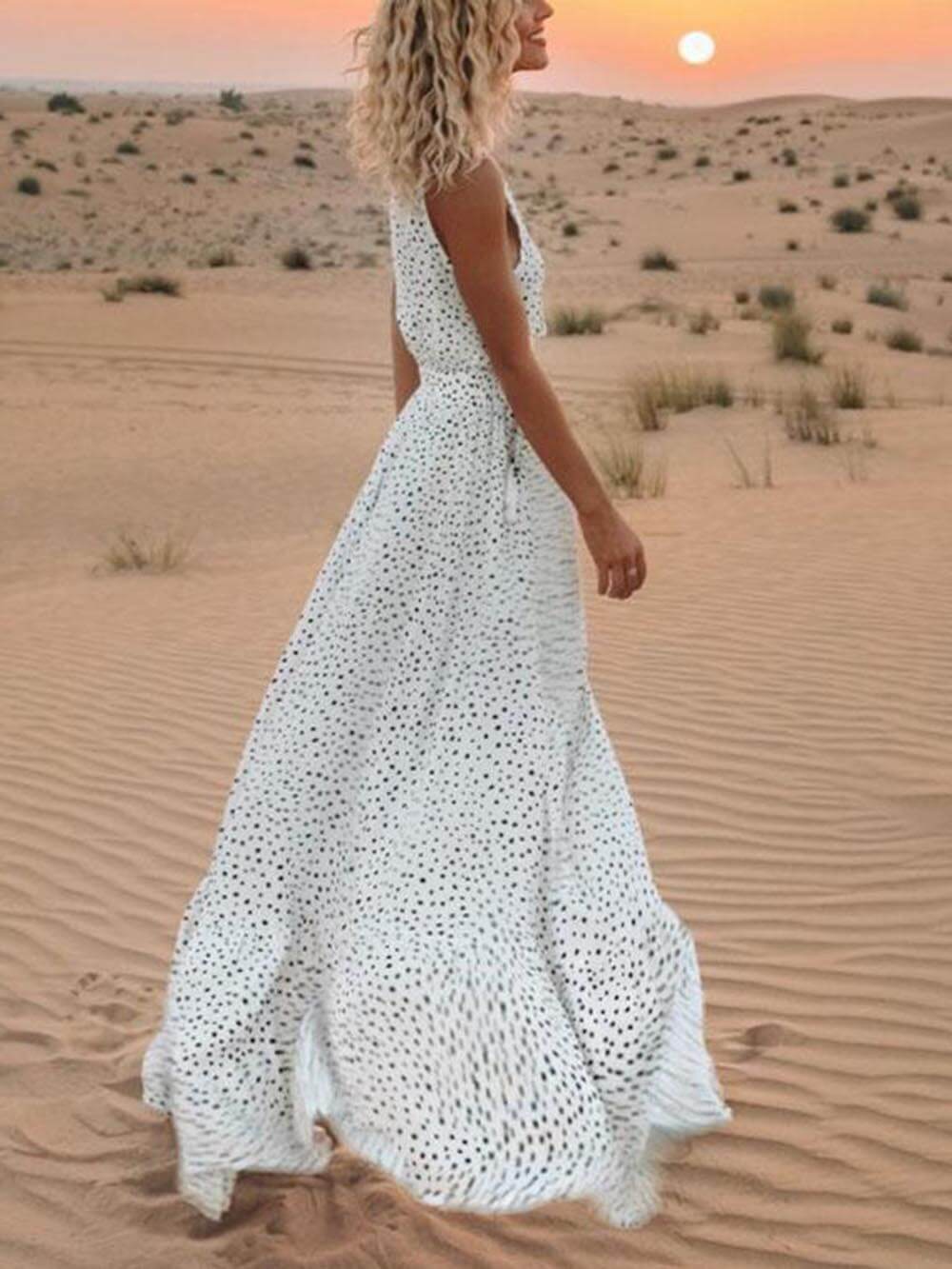Polka-Dot Sleeveless Maxi Dress