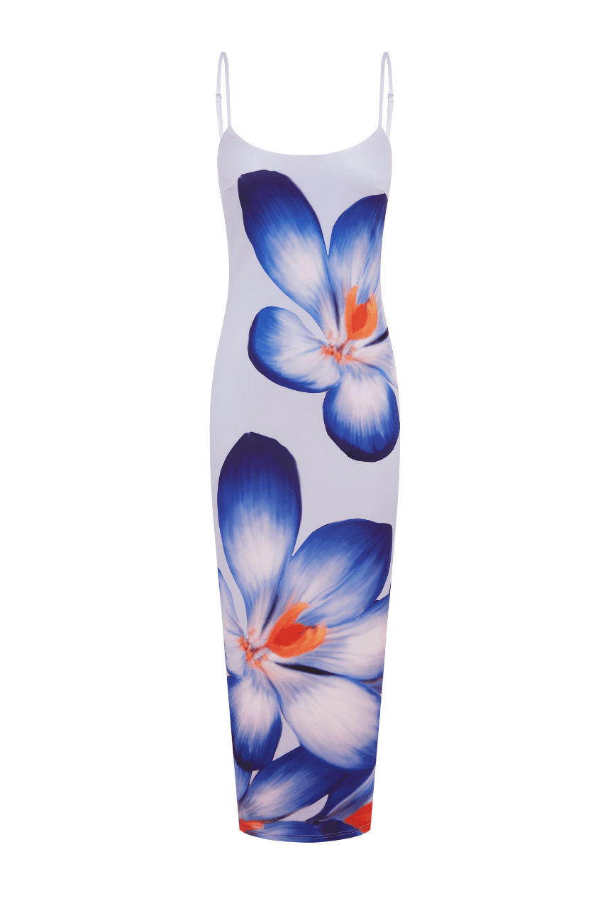 Violet Floral Stretch Midi Dress