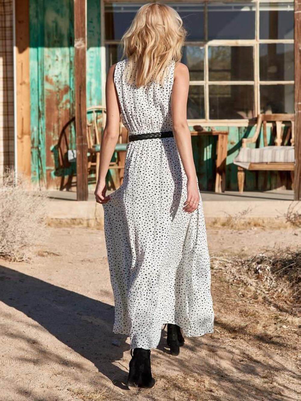 Polka-Dot Sleeveless Maxi Dress