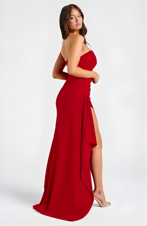 Strapless Twisted High-Split Maxi Dress