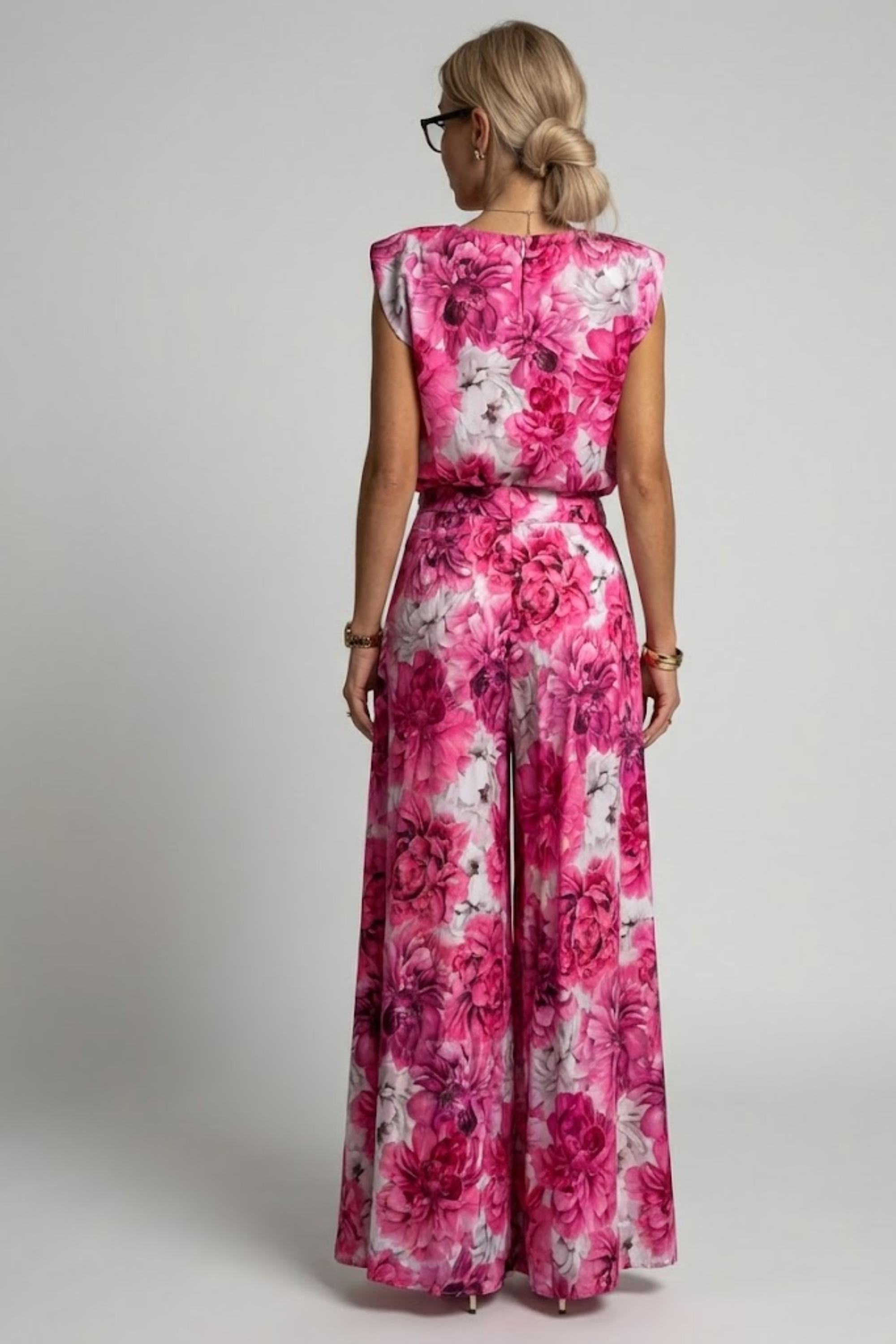 Padded-Shoulder Wide-Leg Trouser Set