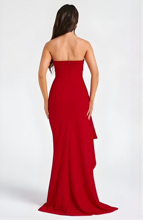 Strapless Twisted High-Split Maxi Dress