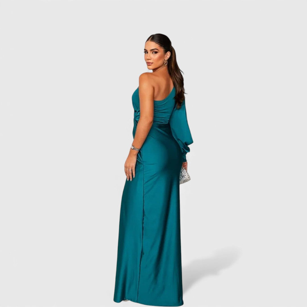 One-Shoulder Satin Maxi Dress