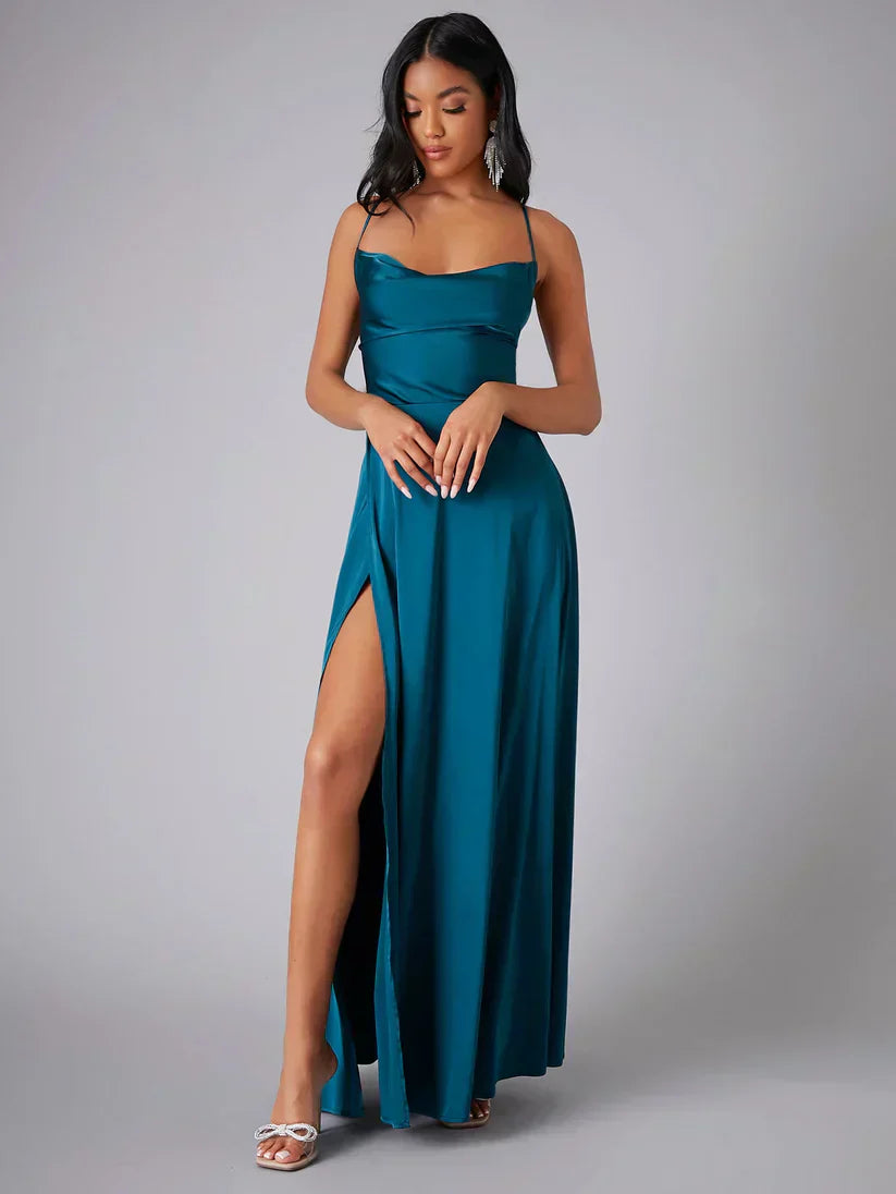 Cowl Neck Satin Maxi Dress