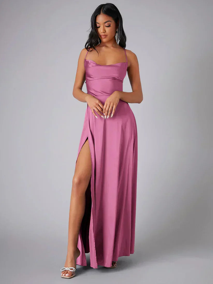 Cowl Neck Satin Maxi Dress