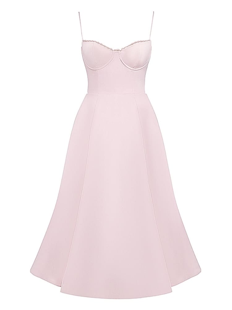 Boned Sweetheart Pink Midi Dress