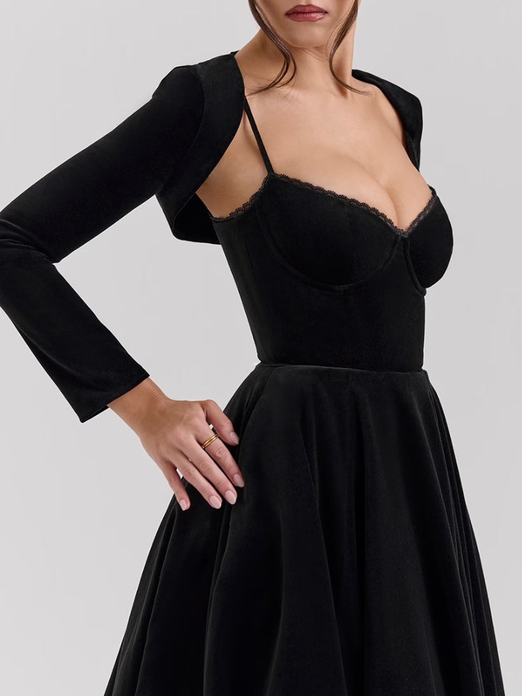 Velvet Tulle Midi Dress