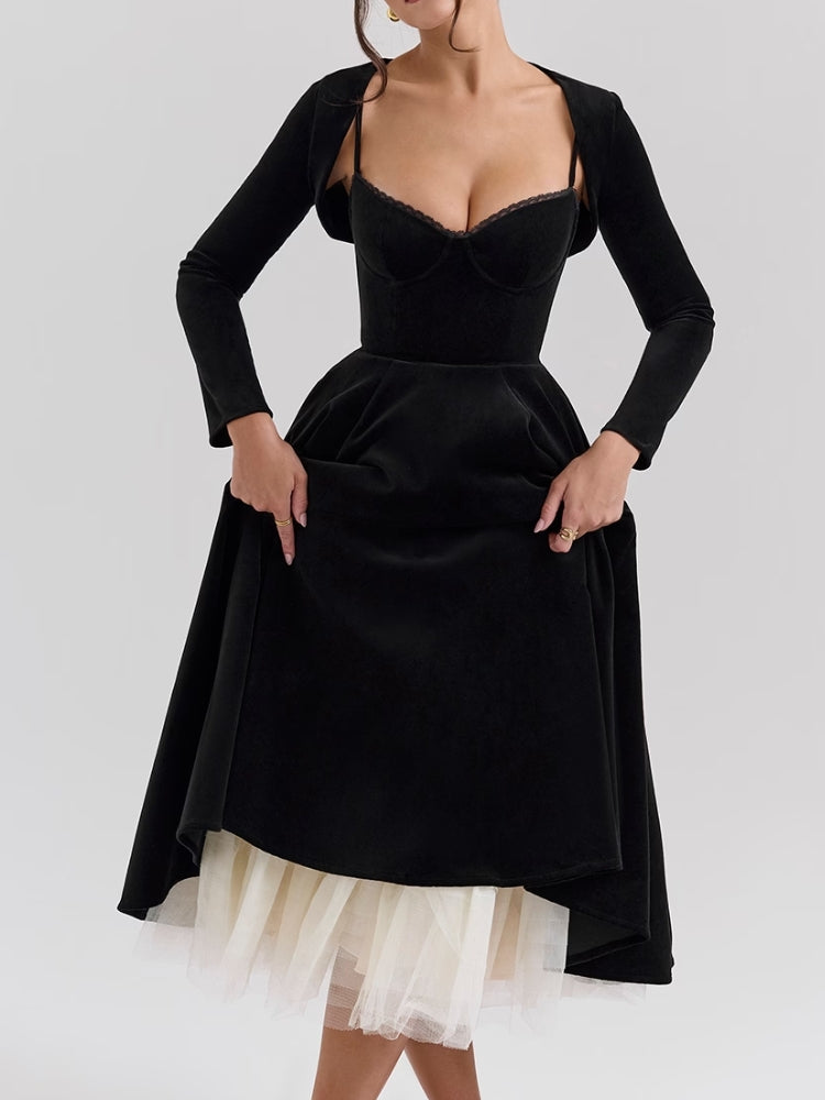 Velvet Tulle Midi Dress