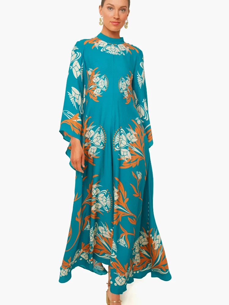 Floral Stand-Collar Maxi Dress